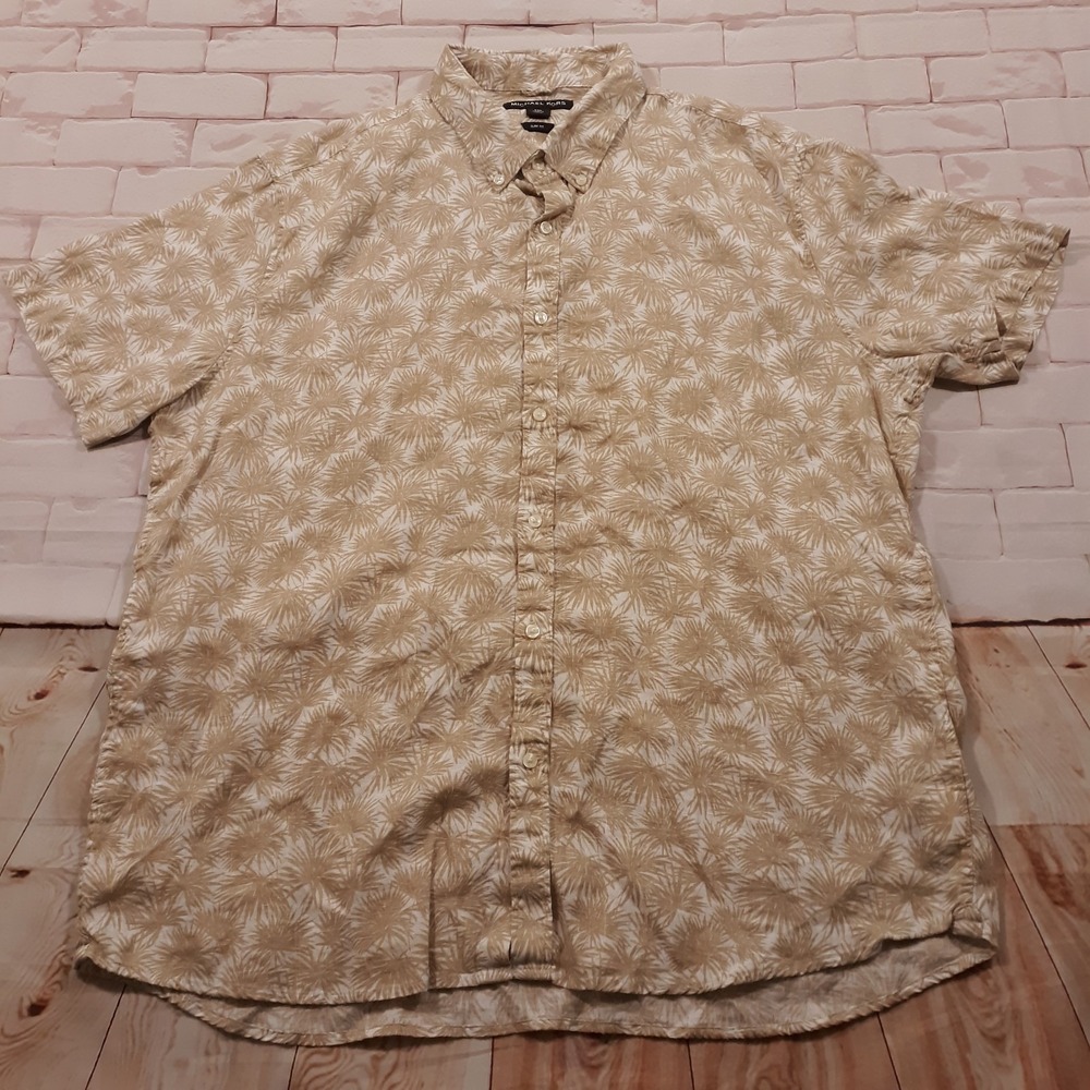 Michael Kors Linen Shirt Mens 2XL Slim Fit Hawaiian Aloha Short Sleeve Floral